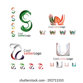 Letter business emblems, icon set. Design made of abstract overlapping geometric flowing shapes
