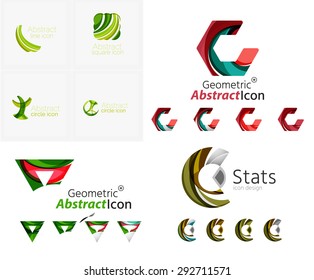 Letter business emblems, icon set. Design made of abstract overlapping geometric flowing shapes