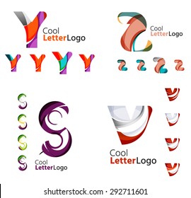 Letter business emblems, icon set. Design made of abstract overlapping geometric flowing shapes