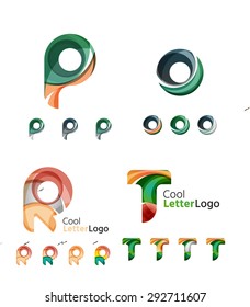 Letter business emblems, icon set. Design made of abstract overlapping geometric flowing shapes