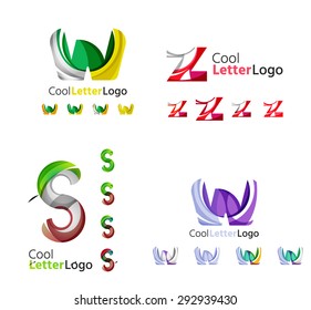 Letter business emblems, icon set. Design made of abstract overlapping geometric flowing shapes