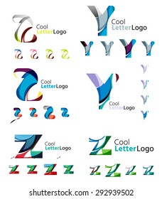 Letter business emblems, icon set. Design made of abstract overlapping geometric flowing shapes