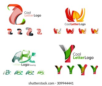 Letter business emblems, icon set. Design made of abstract overlapping geometric flowing shapes