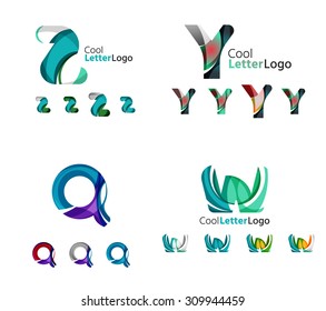 Letter business emblems, icon set. Design made of abstract overlapping geometric flowing shapes