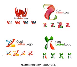 Letter business emblems, icon set. Design made of abstract overlapping geometric flowing shapes