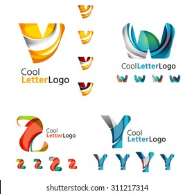 Emblemas comerciales de cartas, conjunto de iconos. Diseño hecho de formas abstractas solapadas de flujo geométrico