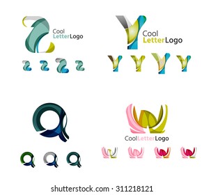 Letter business emblems, icon set. Design made of abstract overlapping geometric flowing shapes