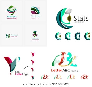 Letter business emblems, icon set. Design made of abstract overlapping geometric flowing shapes