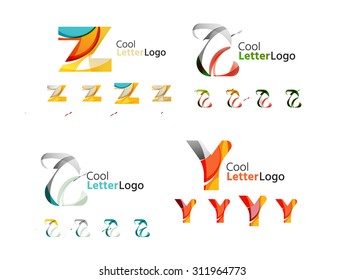 Emblemas comerciales de cartas, conjunto de iconos. Diseño hecho de formas abstractas solapadas de flujo geométrico