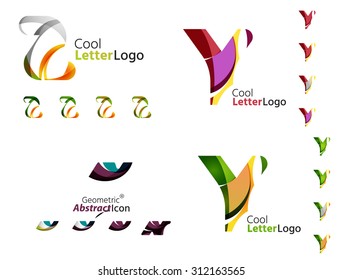Emblemas comerciales de cartas, conjunto de iconos. Diseño hecho de formas abstractas solapadas de flujo geométrico