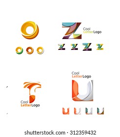 Emblemas comerciales de cartas, conjunto de iconos. Diseño hecho de formas abstractas solapadas de flujo geométrico