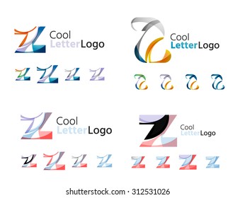 Letter business emblems, icon set. Design made of abstract overlapping geometric flowing shapes