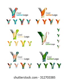 Letter business emblems, icon set. Design made of abstract overlapping geometric flowing shapes