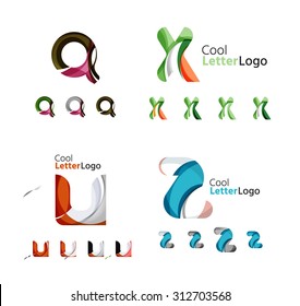 Emblemas comerciales de cartas, conjunto de iconos. Diseño hecho de formas abstractas solapadas de flujo geométrico