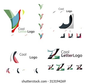 Emblemas de carta, conjunto de ícones. Design feito de formas de fluxo geométricas sobrepostas abstratas