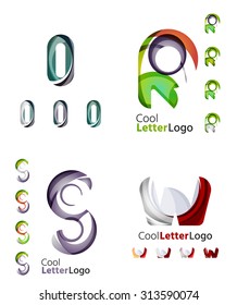 Letter business emblems, icon set. Design made of abstract overlapping geometric flowing shapes