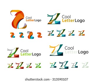 Emblemas comerciales de cartas, conjunto de iconos. Diseño hecho de formas abstractas solapadas de flujo geométrico