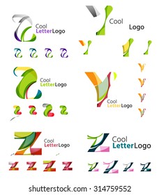 Emblemas comerciales de cartas, conjunto de iconos. Diseño hecho de formas abstractas solapadas de flujo geométrico