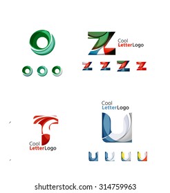 Letter business emblems, icon set. Design made of abstract overlapping geometric flowing shapes