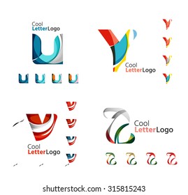 Emblemas de carta, conjunto de ícones. Design feito de formas de fluxo geométricas sobrepostas abstratas