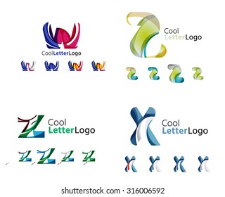 Letter business emblems, icon set. Design made of abstract overlapping geometric flowing shapes
