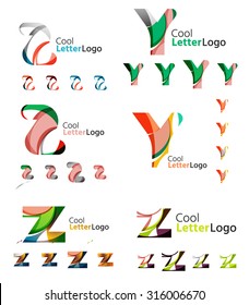 Letter business emblems, icon set. Design made of abstract overlapping geometric flowing shapes