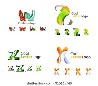 Emblemas comerciales de cartas, conjunto de iconos. Diseño hecho de formas abstractas solapadas de flujo geométrico
