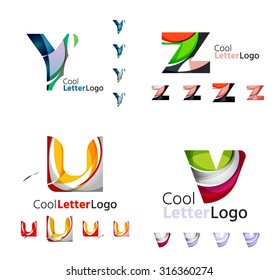 Emblemas comerciales de cartas, conjunto de iconos. Diseño hecho de formas abstractas solapadas de flujo geométrico