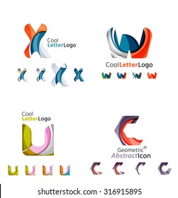 Emblemas comerciales de cartas, conjunto de iconos. Diseño hecho de formas abstractas solapadas de flujo geométrico