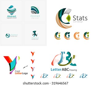 Letter business emblems, icon set. Design made of abstract overlapping geometric flowing shapes