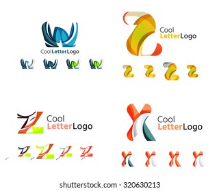 Emblemas comerciales de cartas, conjunto de iconos. Diseño hecho de formas abstractas solapadas de flujo geométrico