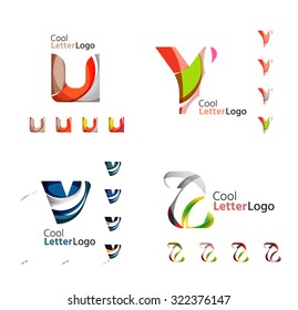Emblemas comerciales de cartas, conjunto de iconos. Diseño hecho de formas abstractas solapadas de flujo geométrico