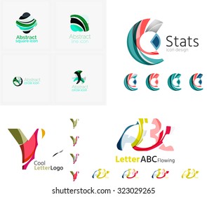 Letter business emblems, icon set. Design made of abstract overlapping geometric flowing shapes