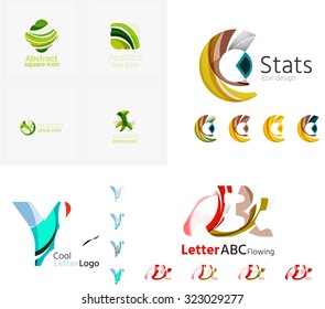 Emblemas comerciales de cartas, conjunto de iconos. Diseño hecho de formas abstractas solapadas de flujo geométrico