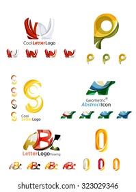 Emblemas comerciales de cartas, conjunto de iconos. Diseño hecho de formas abstractas solapadas de flujo geométrico