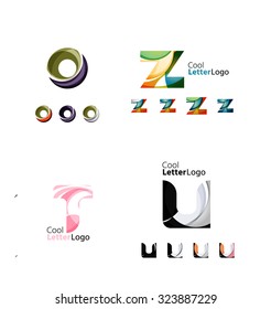 Letter business emblems, icon set. Design made of abstract overlapping geometric flowing shapes