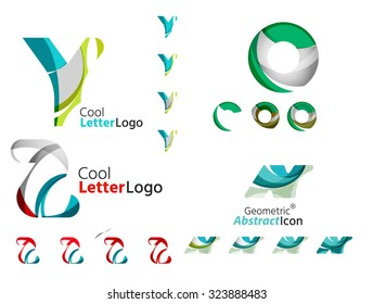 Emblemas comerciales de cartas, conjunto de iconos. Diseño hecho de formas abstractas solapadas de flujo geométrico