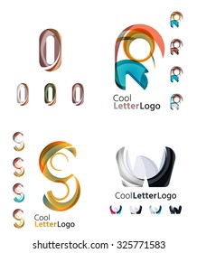 Letter business emblems, icon set. Design made of abstract overlapping geometric flowing shapes