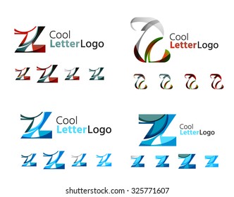 Emblemas comerciales de cartas, conjunto de iconos. Diseño hecho de formas abstractas solapadas de flujo geométrico