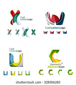 Letter business emblems, icon set. Design made of abstract overlapping geometric flowing shapes
