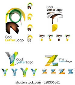 Letter business emblems, icon set. Design made of abstract overlapping geometric flowing shapes