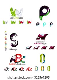 Letter business emblems, icon set. Design made of abstract overlapping geometric flowing shapes