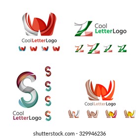 Letter business emblems, icon set. Design made of abstract overlapping geometric flowing shapes