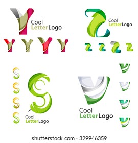 Letter business emblems, icon set. Design made of abstract overlapping geometric flowing shapes