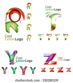 Letter business emblems, icon set. Design made of abstract overlapping geometric flowing shapes