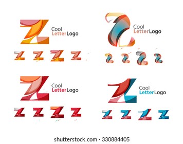 Letter business emblems, icon set. Design made of abstract overlapping geometric flowing shapes