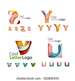 Letter business emblems, icon set. Design made of abstract overlapping geometric flowing shapes