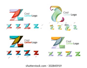 Letter business emblems, icon set. Design made of abstract overlapping geometric flowing shapes