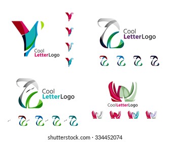 Letter business emblems, icon set. Design made of abstract overlapping geometric flowing shapes
