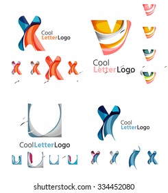Letter business emblems, icon set. Design made of abstract overlapping geometric flowing shapes